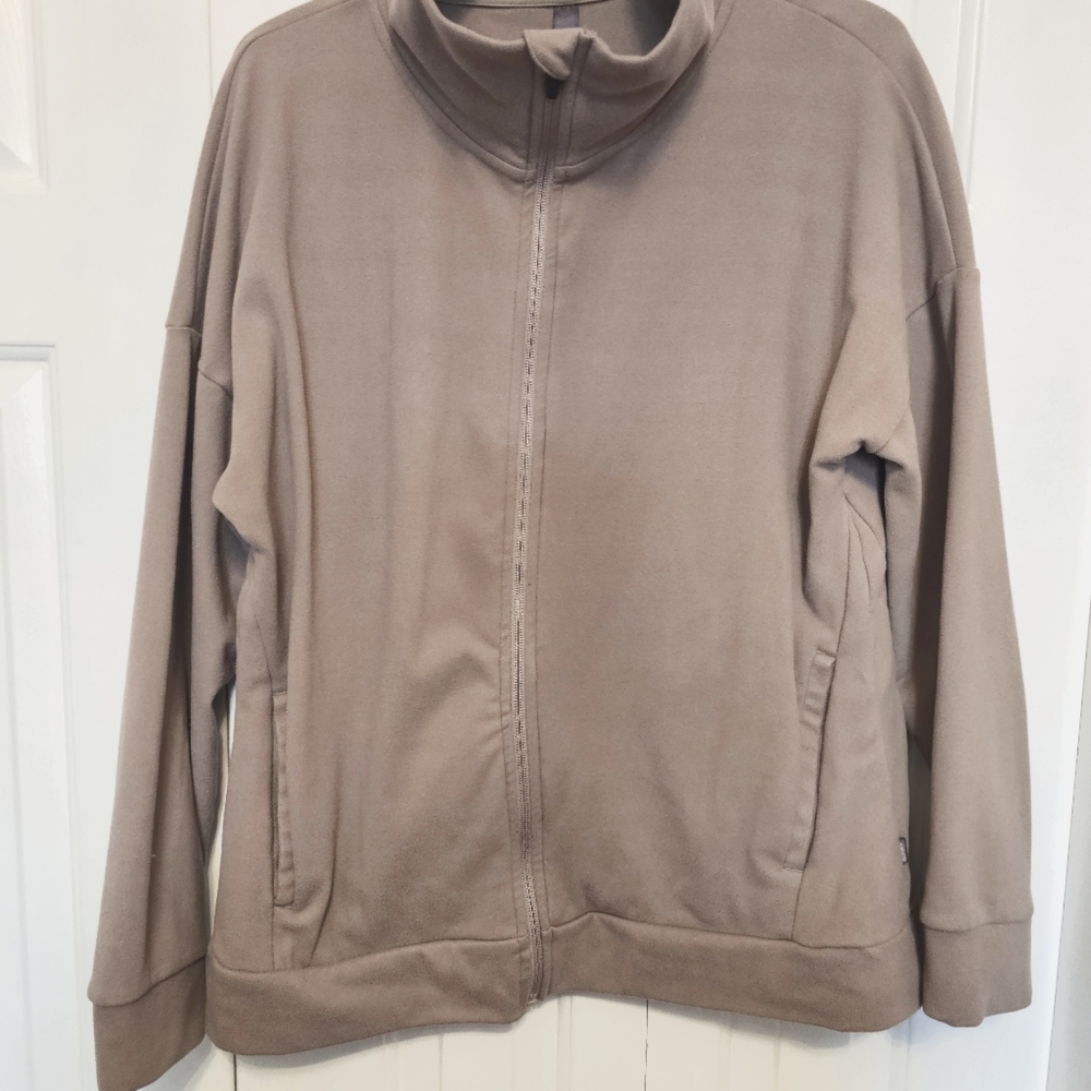 Mondetta Large taupe women's fleece zip-up sweater